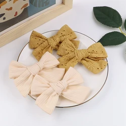 2Pcs/Lot  Hair Clip for Baby Girls Solid Floral Embroidery Covered Safety Bows Bowknot Hairpins Ribbon Headwear Hair Accessories