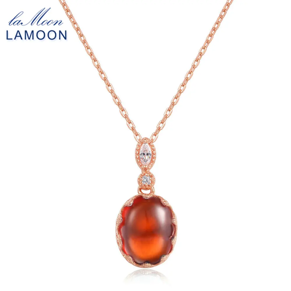 

Natural Oval Garnet Gemstone Pendant Necklace For Women 925 Sterling Silver Rose Gold Color Jewelry Wedding Fine Jewelry LMNI022