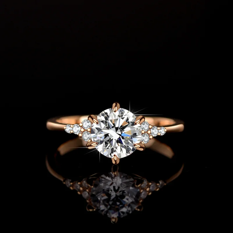 S925Sterling Silver Plated18KMoissanite Diamond Ring for Women Six-Prong WeddinginsCustom Wholesale Rose Gold Rings