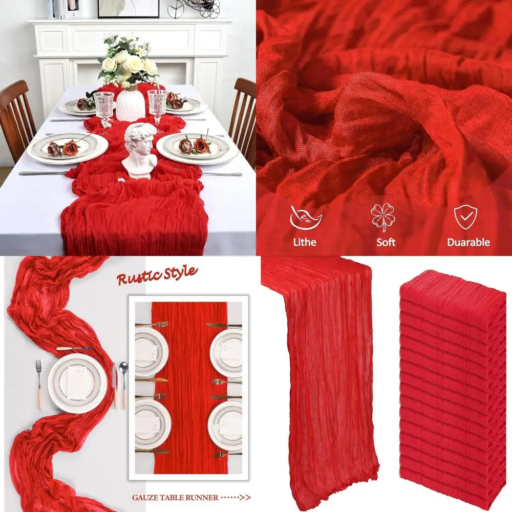 

10-Foot Red Gauze Cheesecloth Table Runner for Christmas, Boho, and Rustic Party Decor, Perfect for Weddings, Baby Showers, and