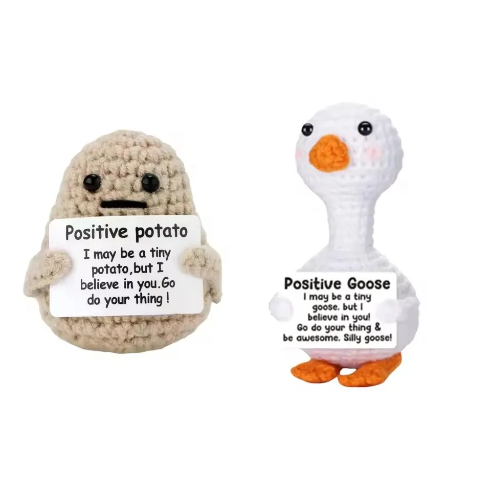 1 Pcs Mini Positive Energy Potato Hug Pocket Mini Handmade Plush Wool Knitting Doll with Card Funny Birthday Christams Gift view 3