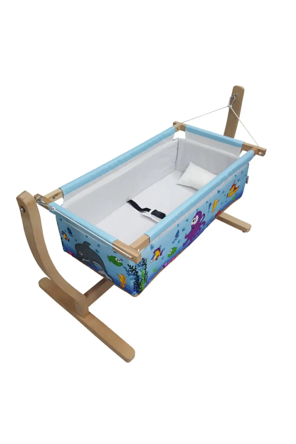 Unisex Blauw Hout Hangmat Wieg Set