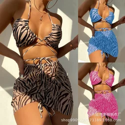 Three-Piece Striped Swimsuit for Women, Split Bikini, Ins Style