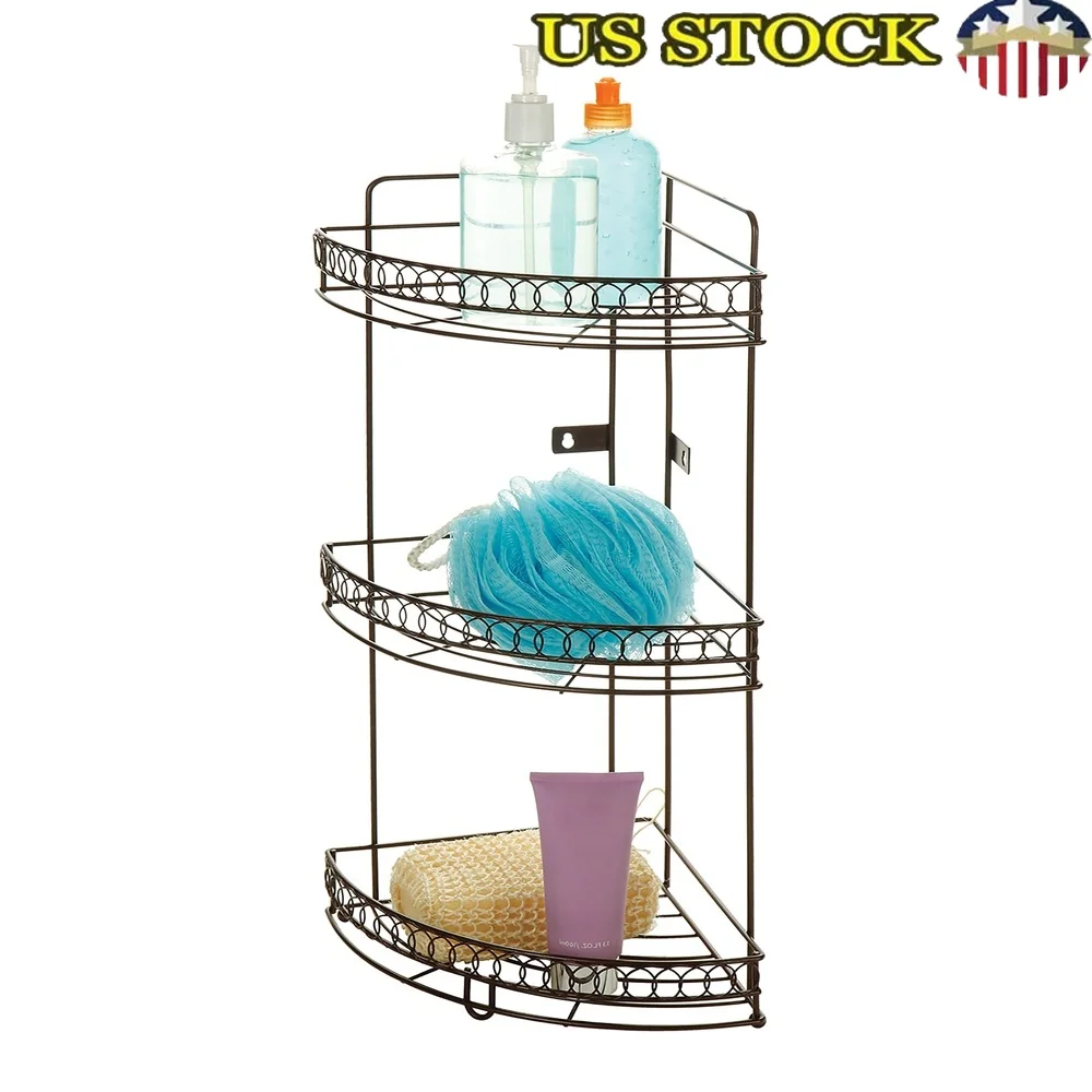 3 Tier Corner Bath Shelf Metal Storage Caddy Rust Resistant Shower Organizer Space Saving Design Durable Construction Easy