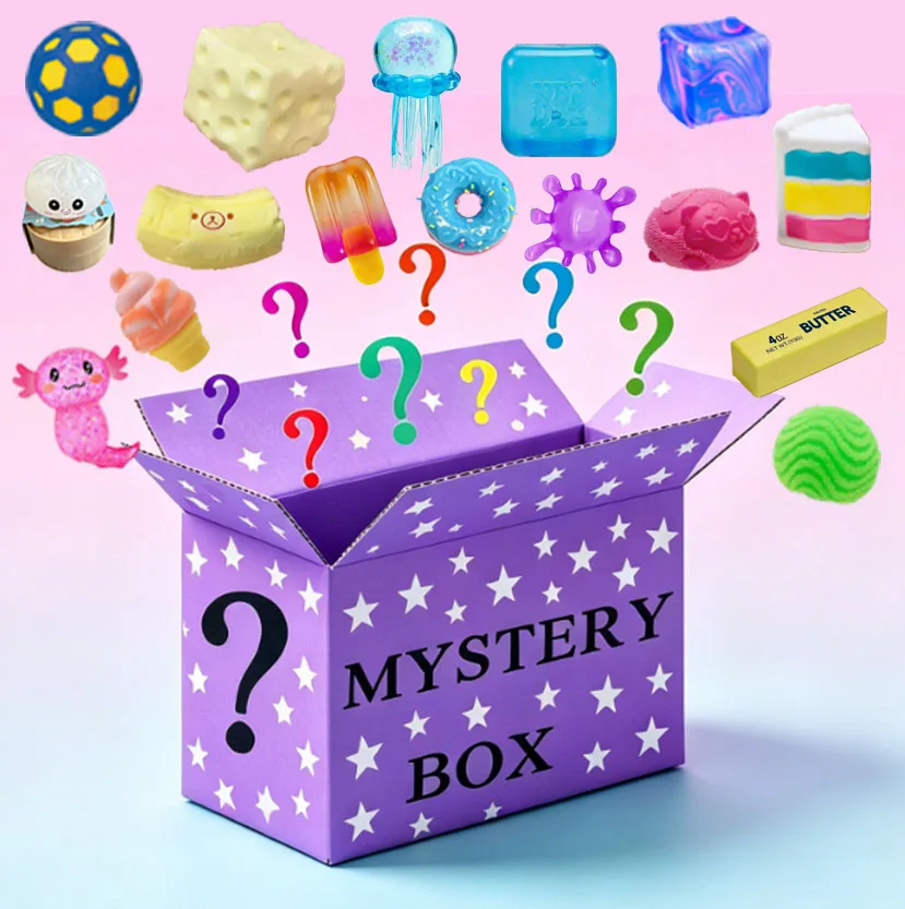 

Hot blind box mysterious block Mochi squid, simulation food Fidget toy, cute squeeze foot toy for stress relief