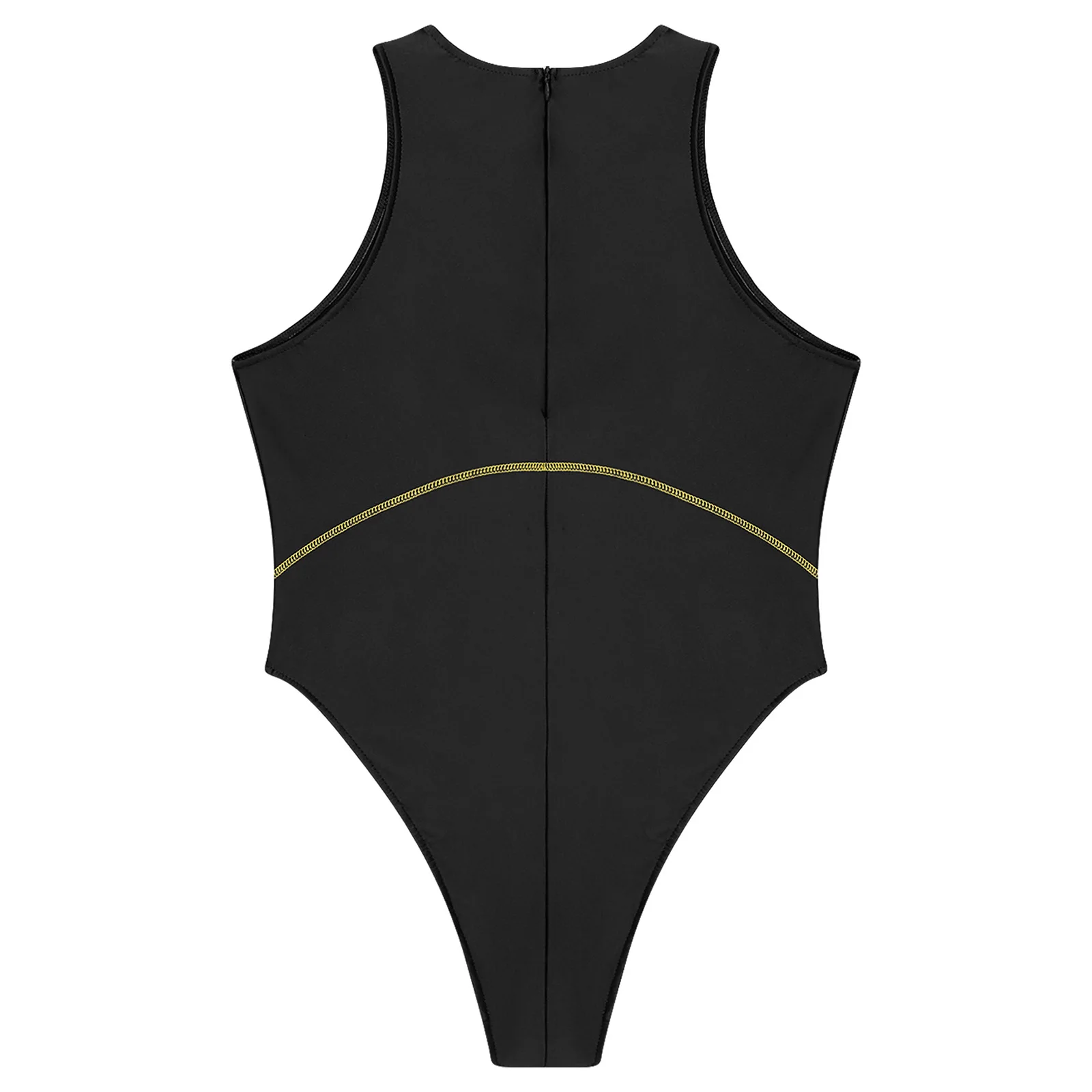Men Sleeveless Seams High Cut Oil-shiny One-piece Swimwear Bathing Suit Beach Pool Sunbathing Water Sports Bodysuit Swimsuit
