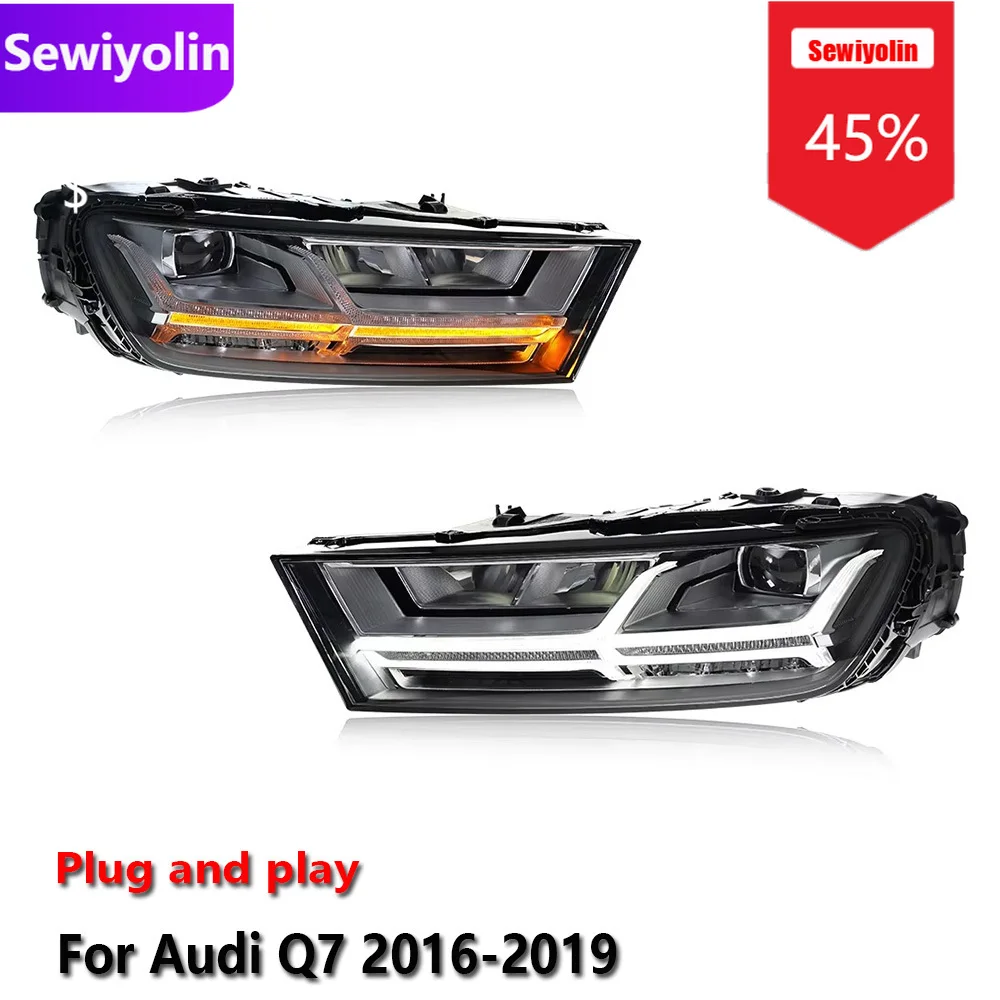 

Автомобильные светодиодные фары DRL в сборе для Audi Q7 2016-2019, противотуманные фары DRL, стоп-сигнал поворота Plug and Play