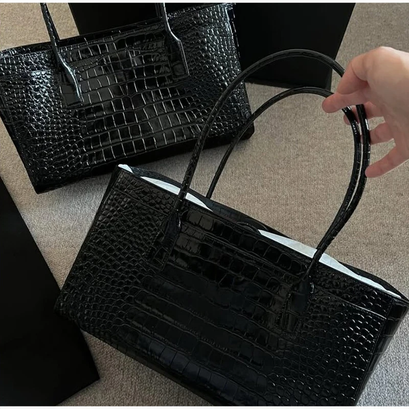 Handtasche mit Krokodilleder-Prägung und Obergriff, Luxuriöse Grüne Tragetasche, Vielseitige Schicke Alltags-Schultertasche für Frauen – Detail 23