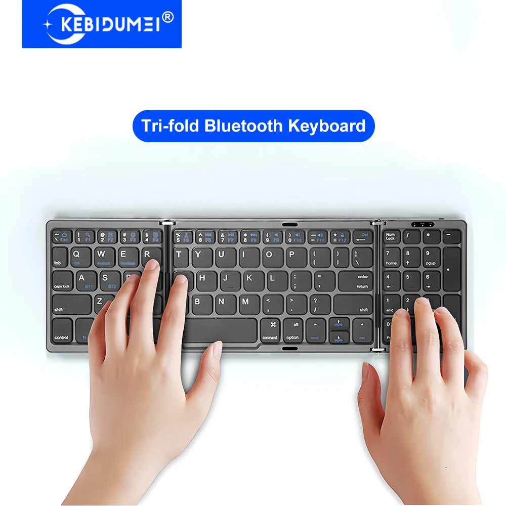 Tri-fold teclado bluetooth recarregável portátil mini teclado mudo teclado sem fio para portátil windows android ios