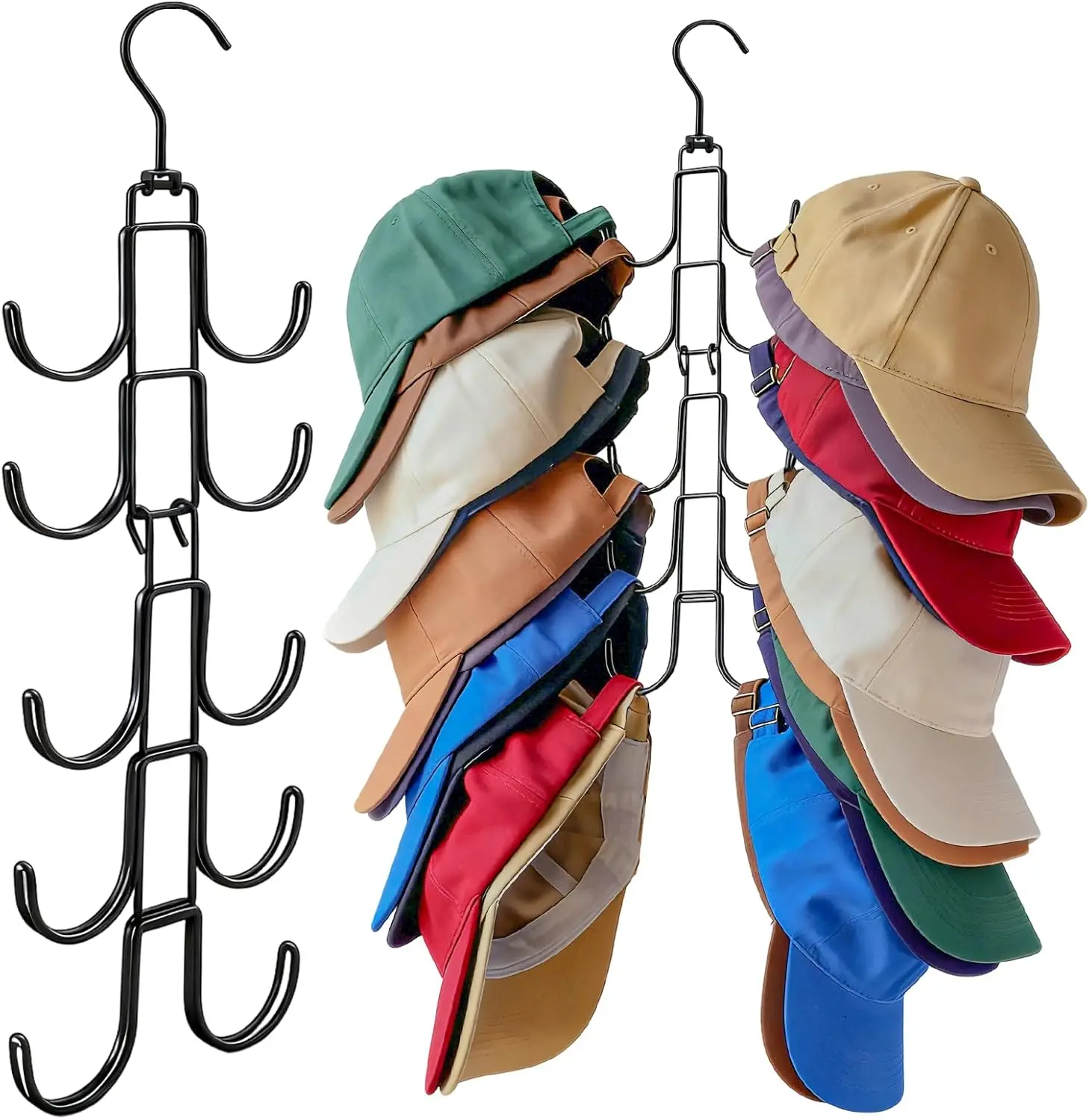 

Stainless Steel Hat Rack with 10 Hooks for Caps Storage, Closet Organizer