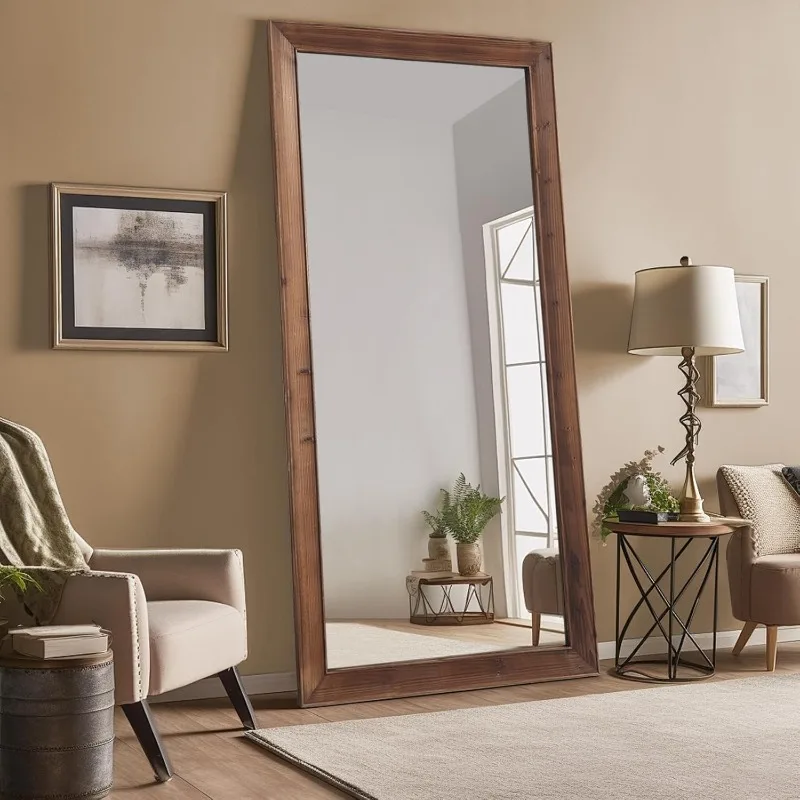 Rustic Farmhouse Full Length Mirror with Stand 71