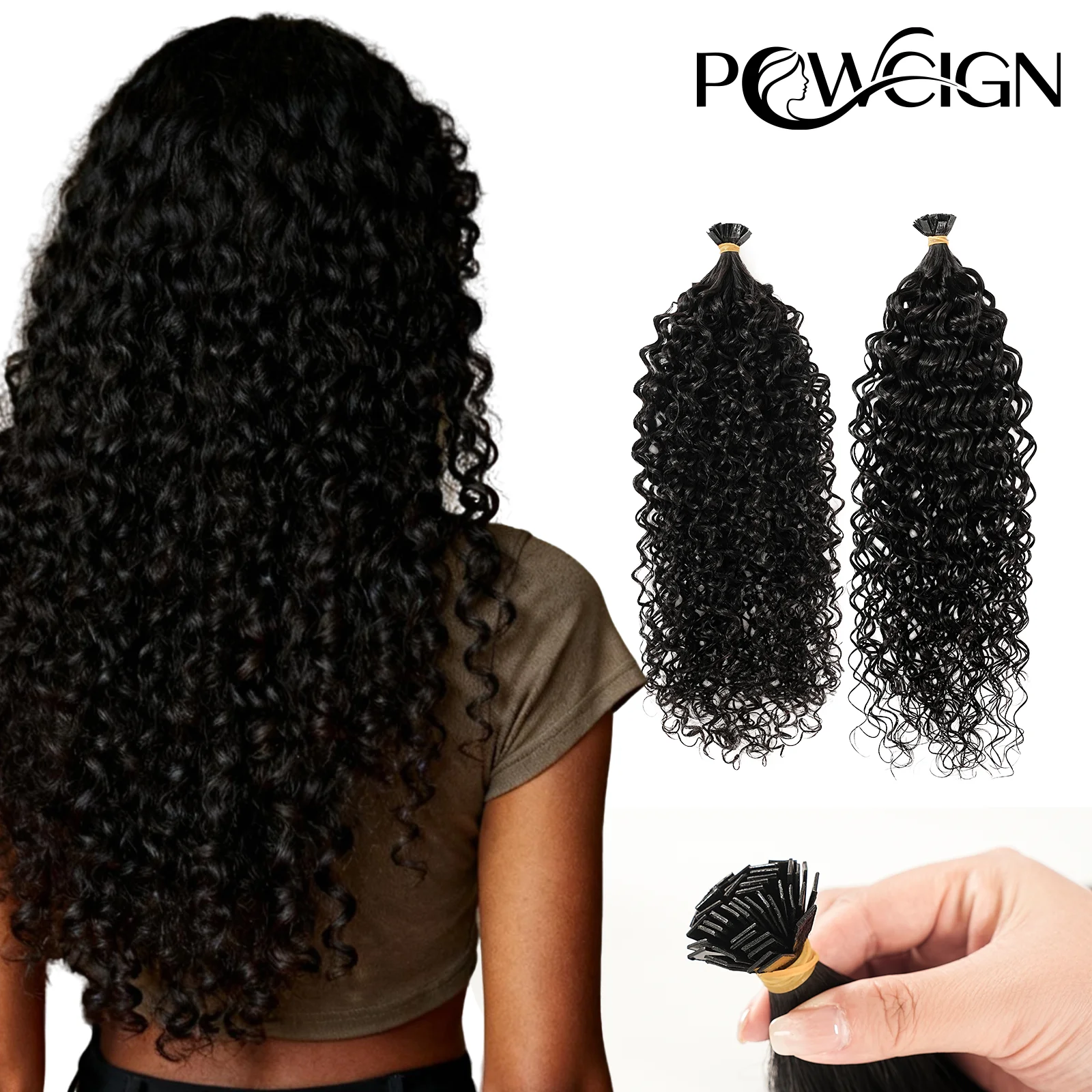 مجعد طرف مسطح وصلات شعر شعر الإنسان موجة المياه قبل المستعبدين طرف مسطح وصلة إطالة شعر طبيعي وقح مجعد الكيراتين الانصهار الشعر #1