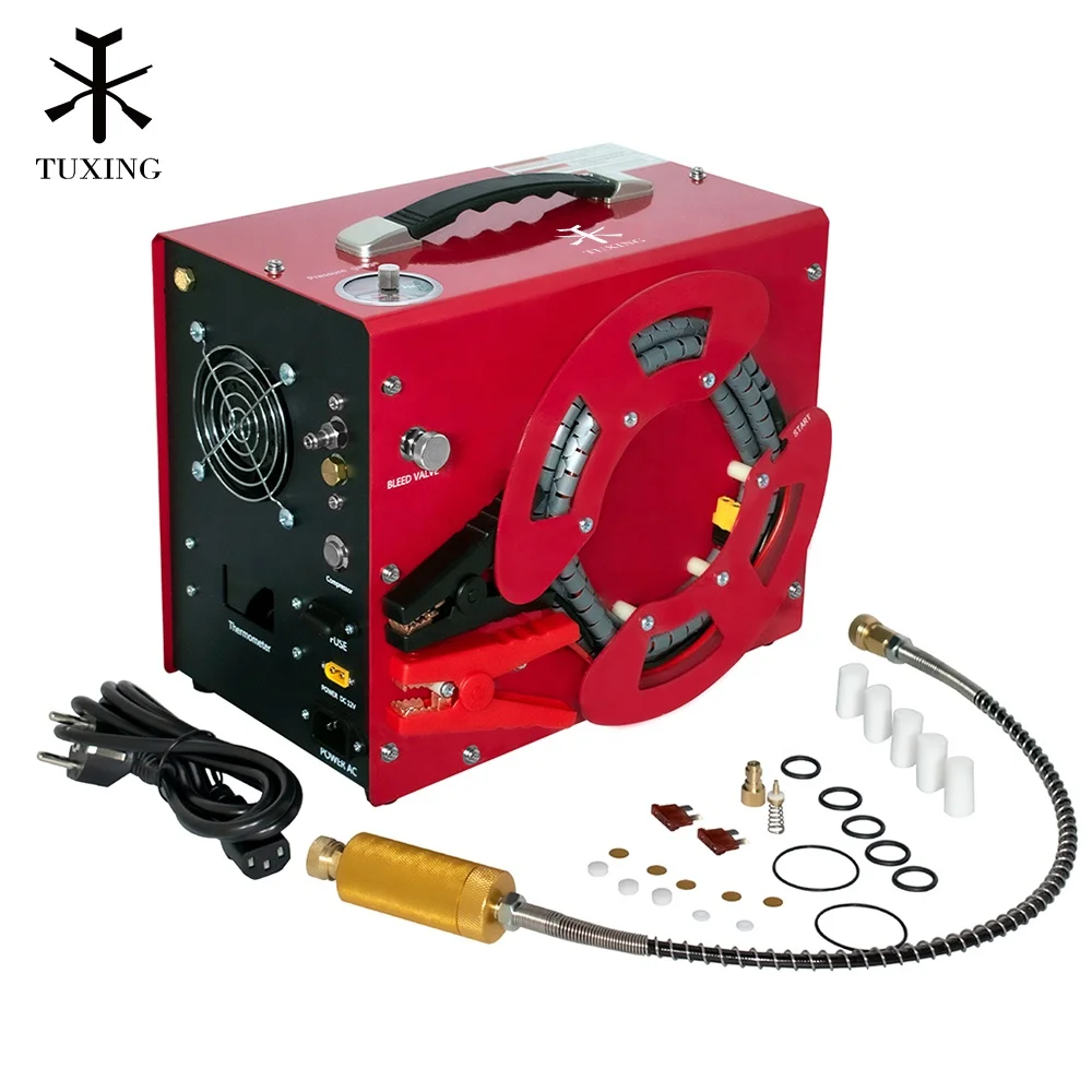 TUXING CE High Pressure 4500psi/300bar/30mpa 220V DC Wire Spool Design Auto Shutdown 12V Hunting Paintball PCP Air Compressor