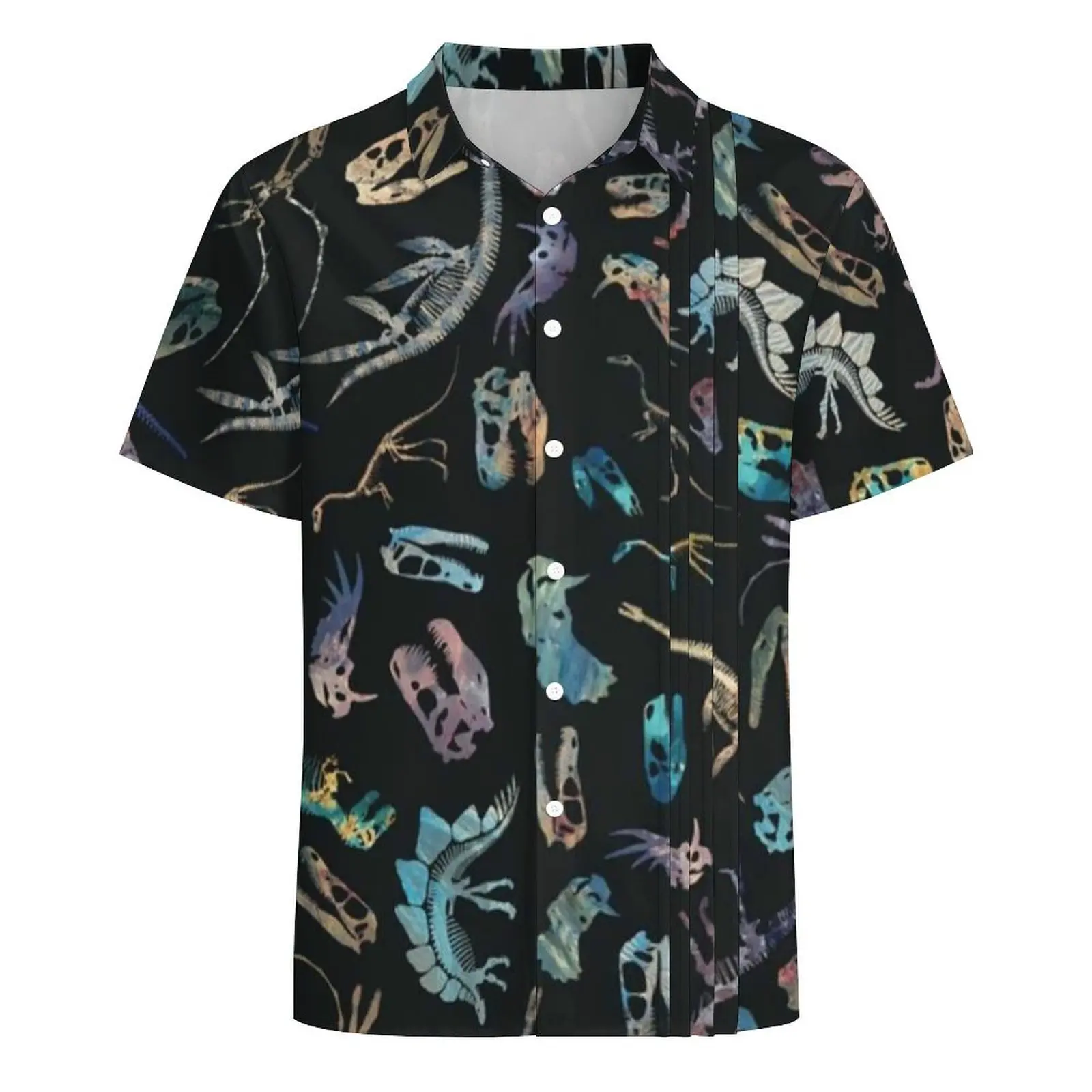 Gothic Fossil Summer Shirt For Man Beach Dinosaurs Skeletons and Skulls Casual Shirts Short Sleeve Streetwear Oversized Blouses