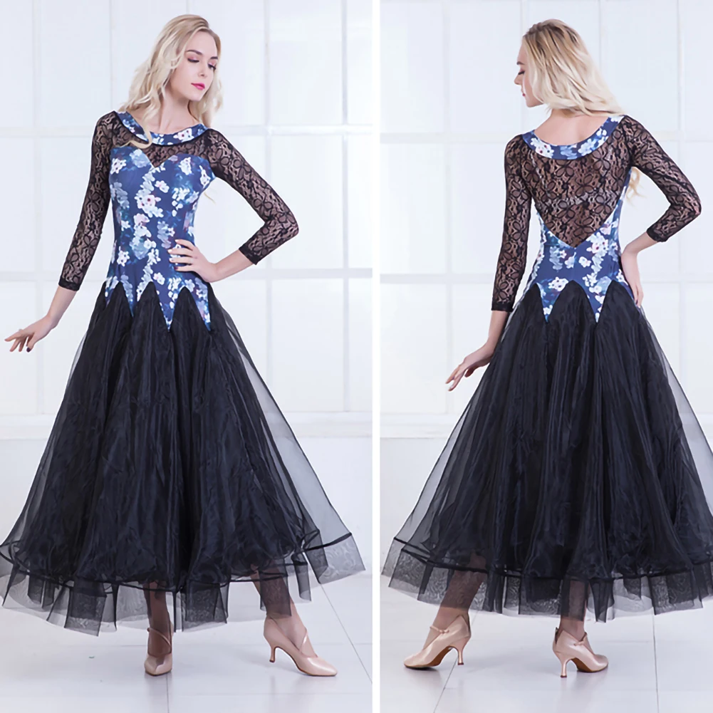 

New Women's Ballroom Dress Green Competition Blue Practice Dance Dress Lace Print Red Waltz Standard Practice Dance Dress