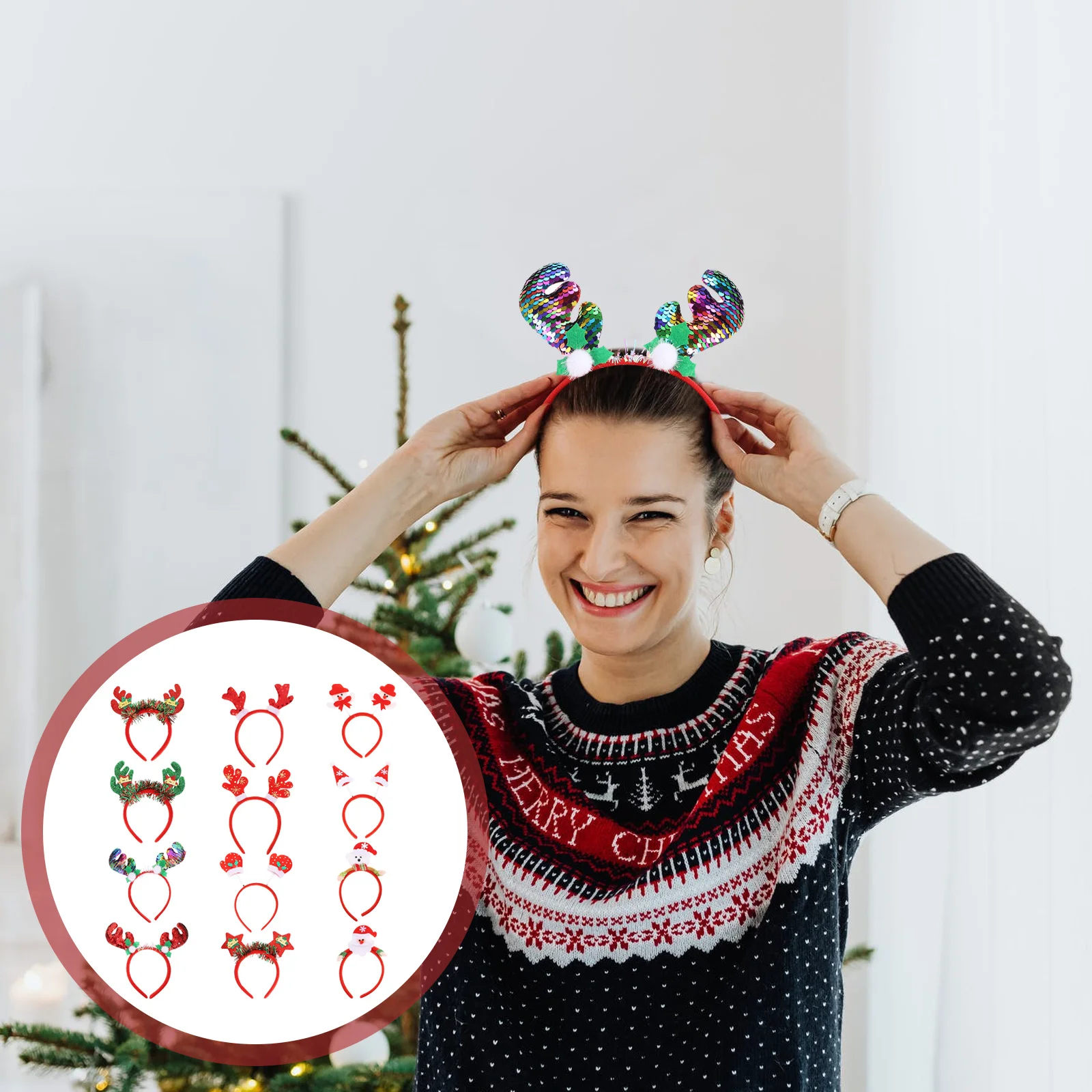 

12Pcs Xmas Hairbands Christmas Hair Hoops Party Supply Costume Headwear Cartoon Head Decor for Adults