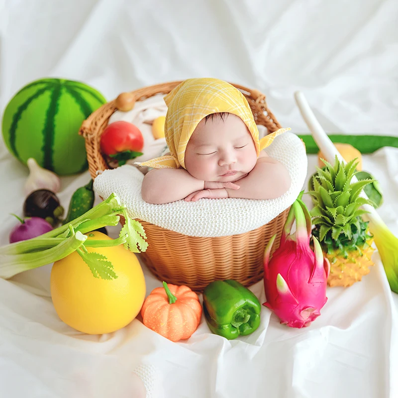 Newborn Photography Props Outfits Summer Fruits Vegetable Theme Set Baby Unisex Onesie Studio Infant Shooting Photo Accessories