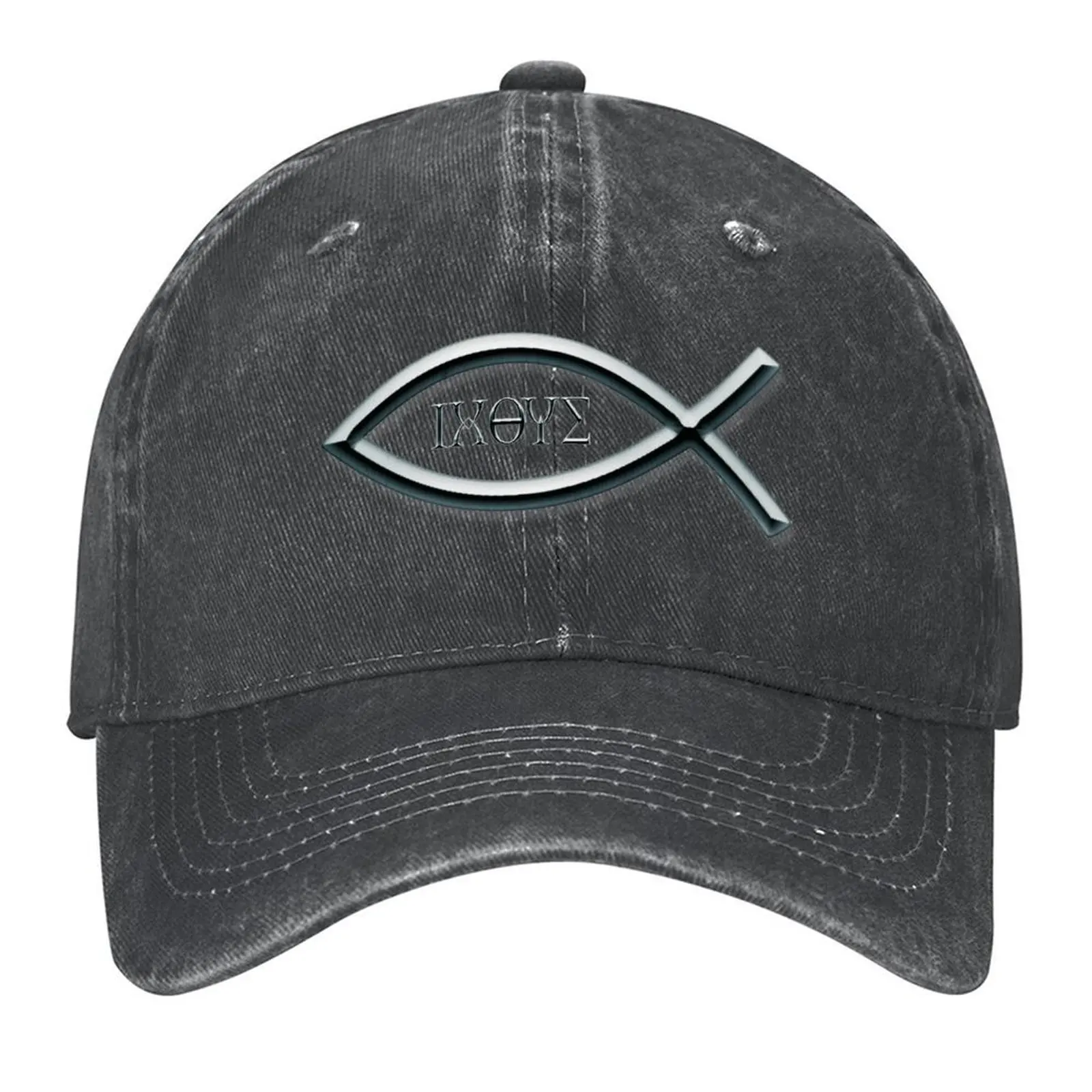 

Silver Ichthys Christian Fish Symbol Baseball Cap New Hat Beach Bag Sun Hat For Children Golf Men's Hats Women's