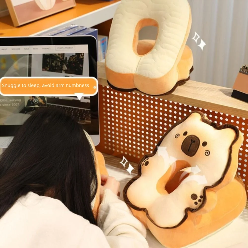 Toast Capybara Office Nap Pillow Double-sided Plush&Ice Silk Cat Hand Warmer Pillow Stuffed Super Soft Dog Waist Pillow