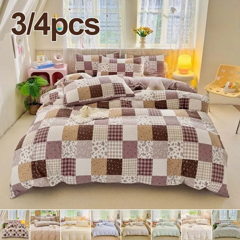 Soft Print Duvet Cover Set 3/4pcs Twin Queen Size Comforter Cover Washed Cotton Breathable Bed Linen with Pillow Shams Dorm Home