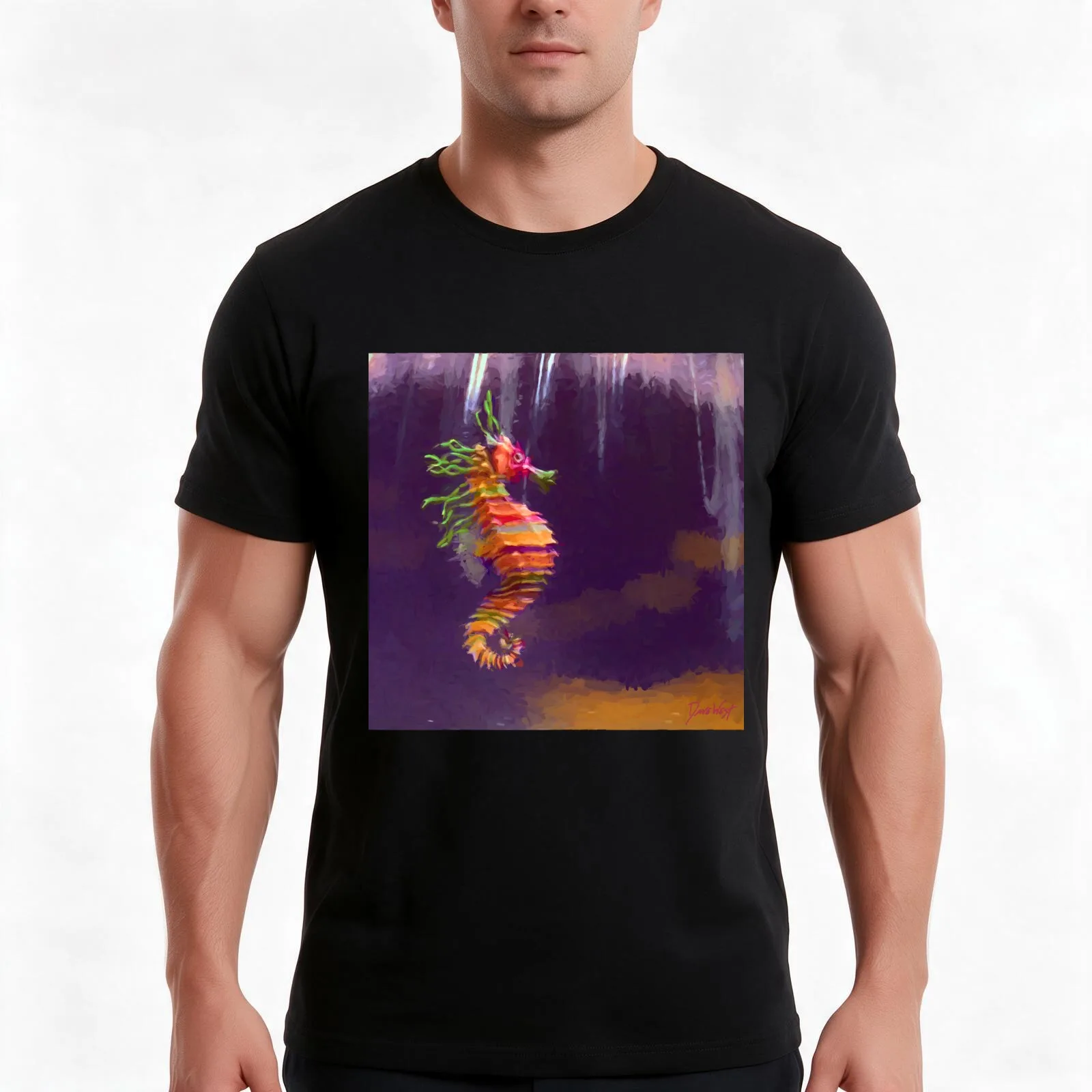 Crayon Ponyfish Painting T-Shirt Summer Casual Cotton Tee Oversized Streetwear Tops Vintage Graphic Print Unisex Men Women