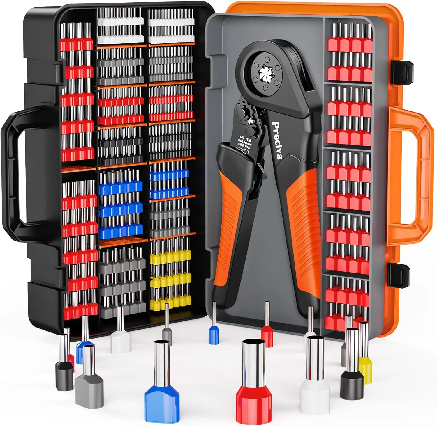 

Ferrule Crimping Tool Kit with 1300Pcs Ferrules, Self-Adjustable Ratchet for AWG 28-5 (0.08-16mm²) Terminals