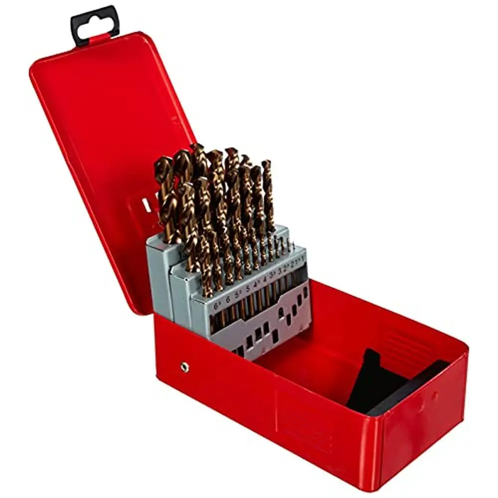 Straight Shank Drill Bits Set 25 Pieces Spiral Flute HSSE-Co5 Material DIN 338 Compliant