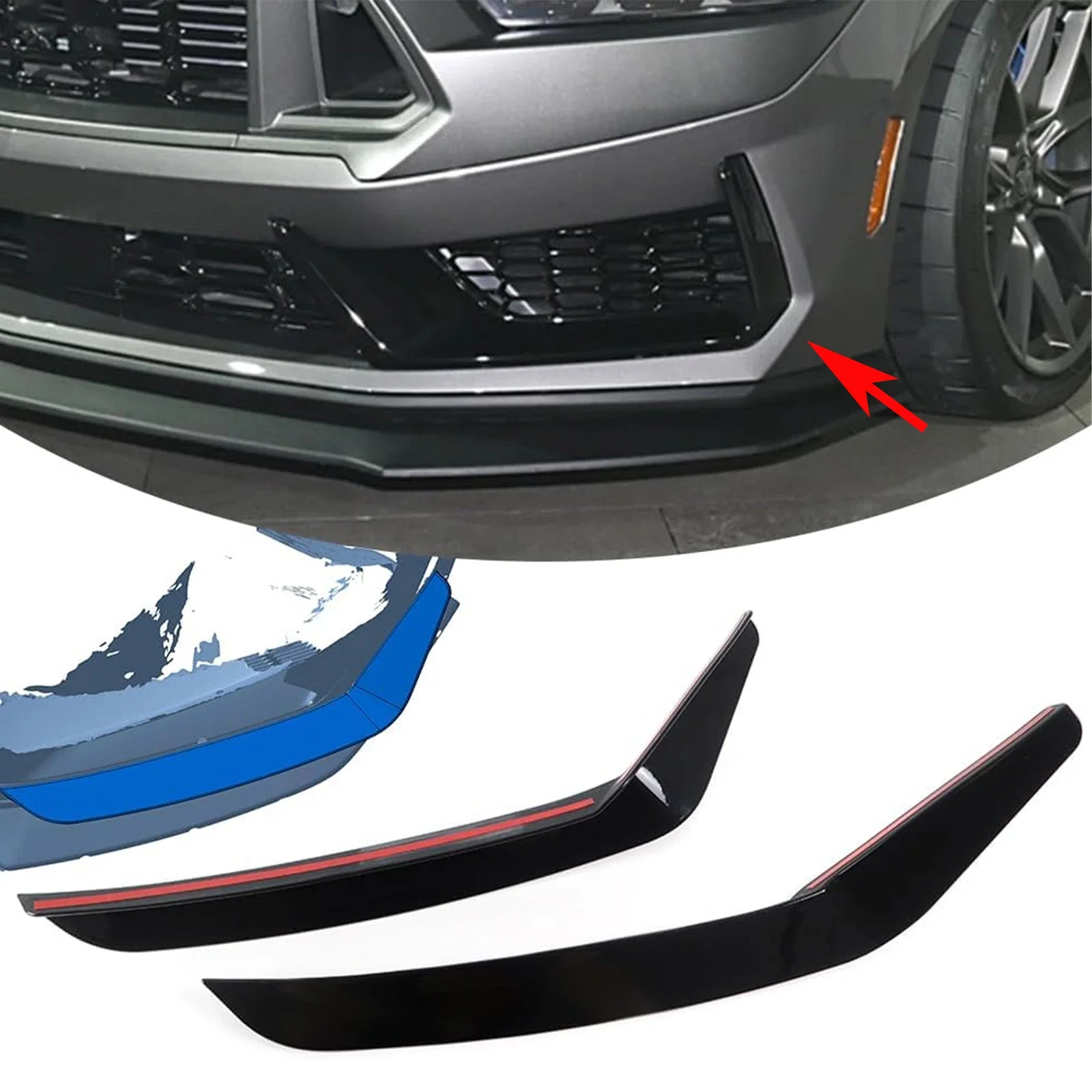 Front Bumper Side Canards Dive Planes Trim For Ford Mustang Dark Horse S650 2024 2025 Glossy Black Carbon Fiber Look