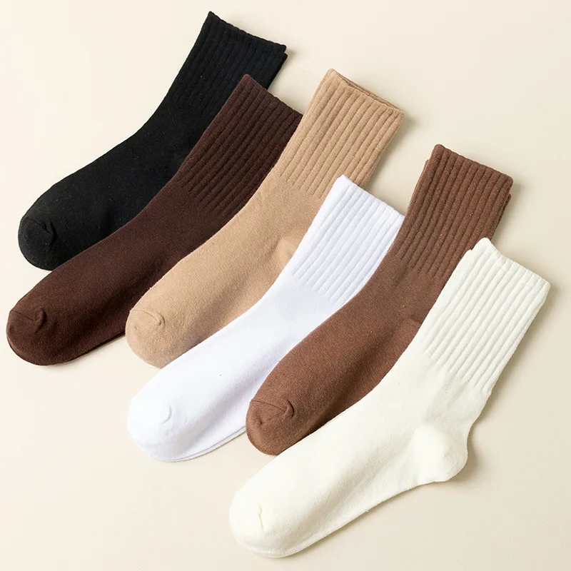 New Solid Socks Women's Vertical Stripe Autumn and Winter Warm Women's Socks Casual Cotton Breathable Long Sock Japanese