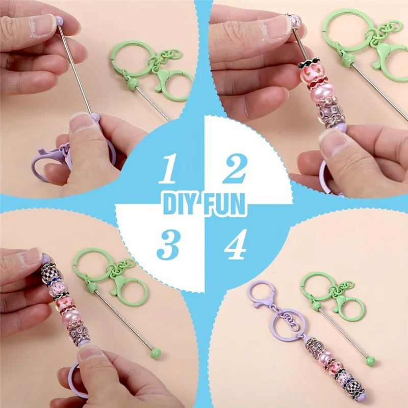 

【Recommend】Beadable Keychains Bars Bulk Blank Beaded Metal Keychain For Craft DIY Gift Backpack Decoration Pendan