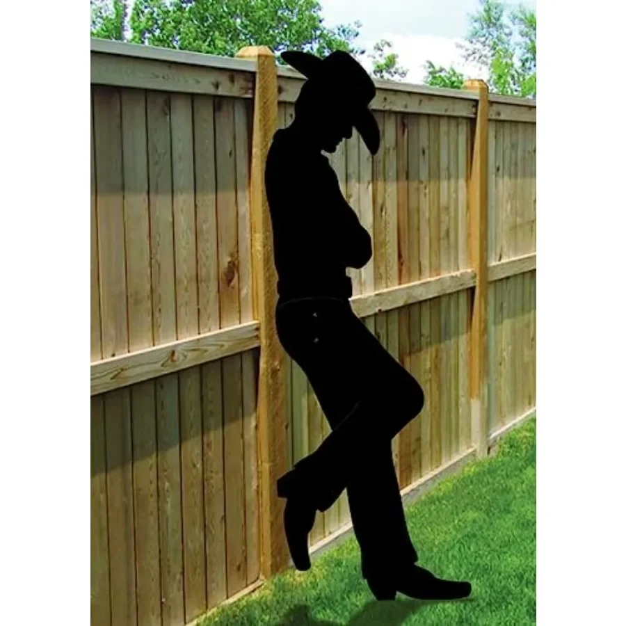 FrontYard Originals All-Weather Leaning Cowboy for outdoor yard art, durable waterproof material, brown and tan, weather-resist