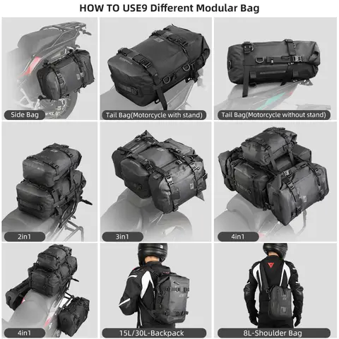 Bal inowalk-Sac de siège arrière de moto étanche, sac à dos de vélo, sac de dégager latérale Hurbike, accessoires de bagages de voyage, 8L, 15L, 30L