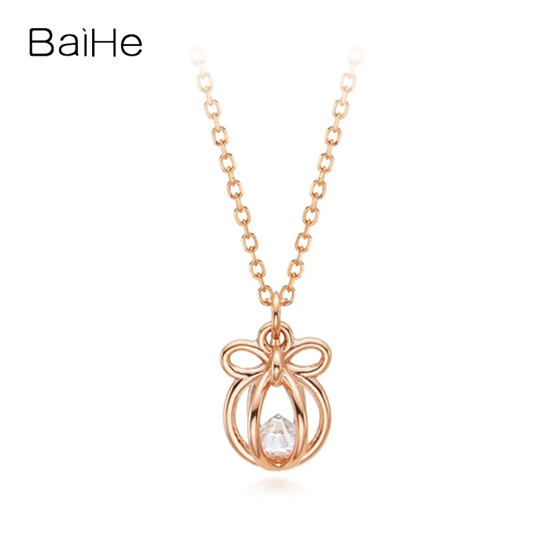 

BAIHE Solid 14K Rose Gold 0.5ct Flawless Moissanite Gift shaped Pendant Necklace For Women Engagement Fine Jewelry 여성용 목걸이