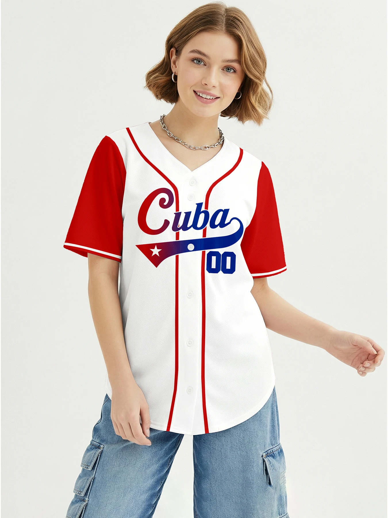 Custom Cuba Baseball Jersey for Women Personalized Baseball Uniform with Name Number Button Down Baseball Shirt Sportwear