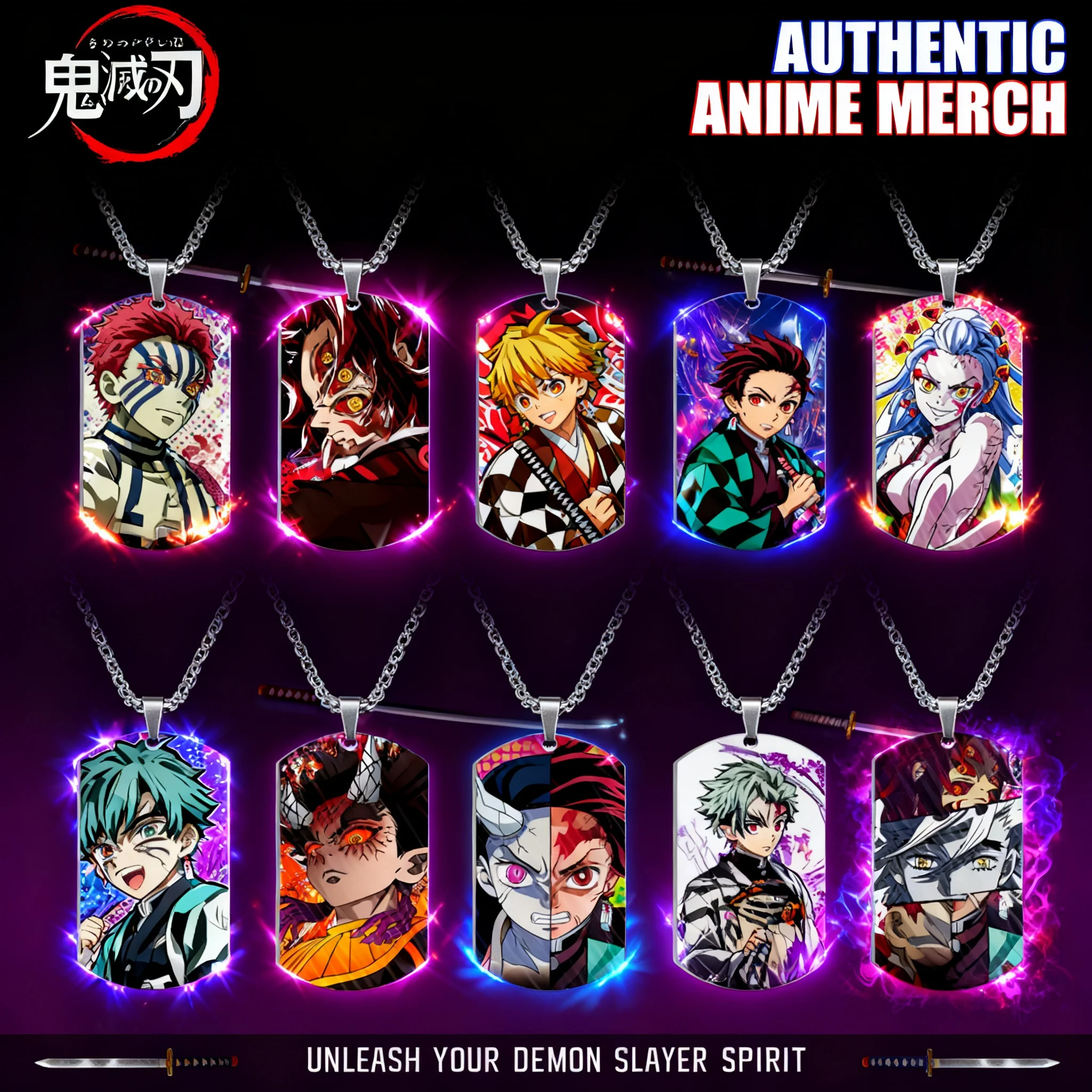 

Demon Slayer Kimetsu no Yaiba Tanjiro Nezuko Anime Cosplay Accessory Dog Tag Necklace Stainless Steel Color Printed Pendant