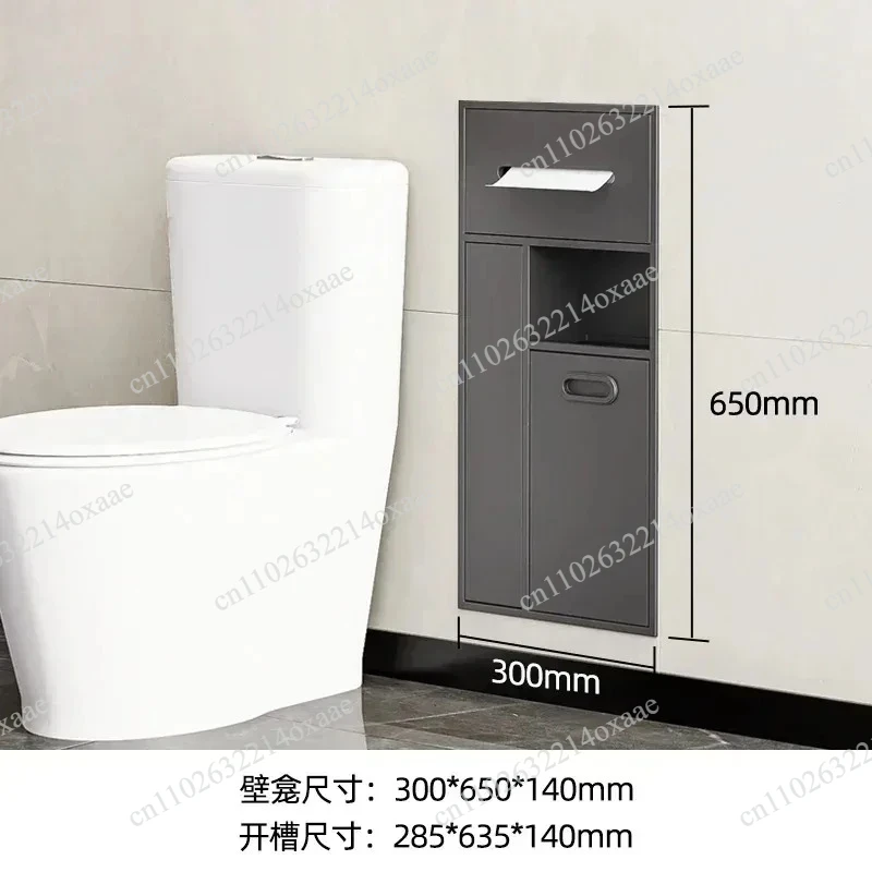 Stainless Steel Recessed Bathroom Cabinet with Built-in Trash Can and Toilet Paper Holder, Wall Mounted Niche Unit
