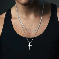 Stacked Cross Necklace for Men Boys,Waterproof Stainless Steel Pendant Necklaces,Trendy Prayer Collar Sets Jewelry