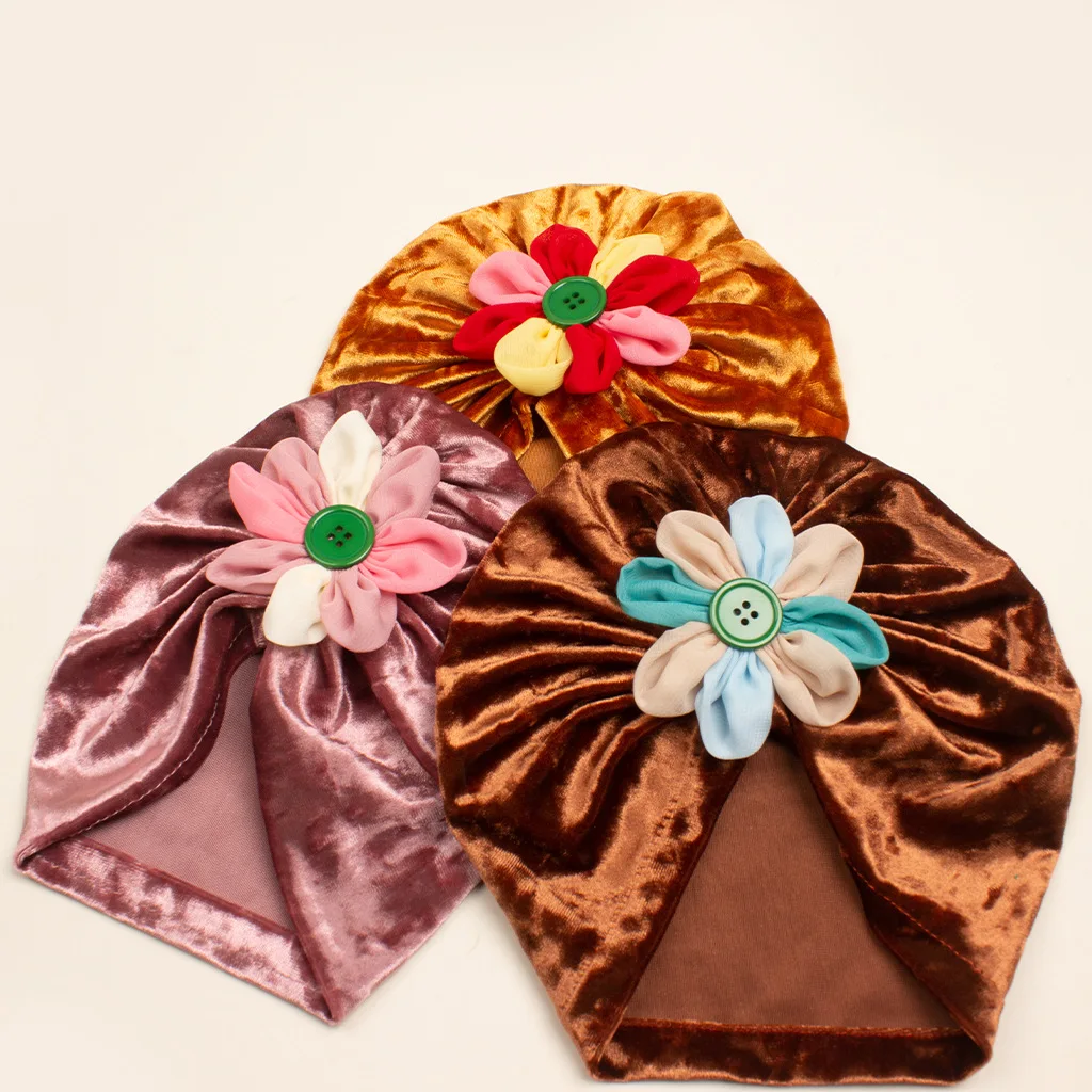 

Autumn and Winter Warm Baby Velvet Flower Headscarf Hat Children's Soft and Comfortable Fetal Hat Baby Hat Supplies