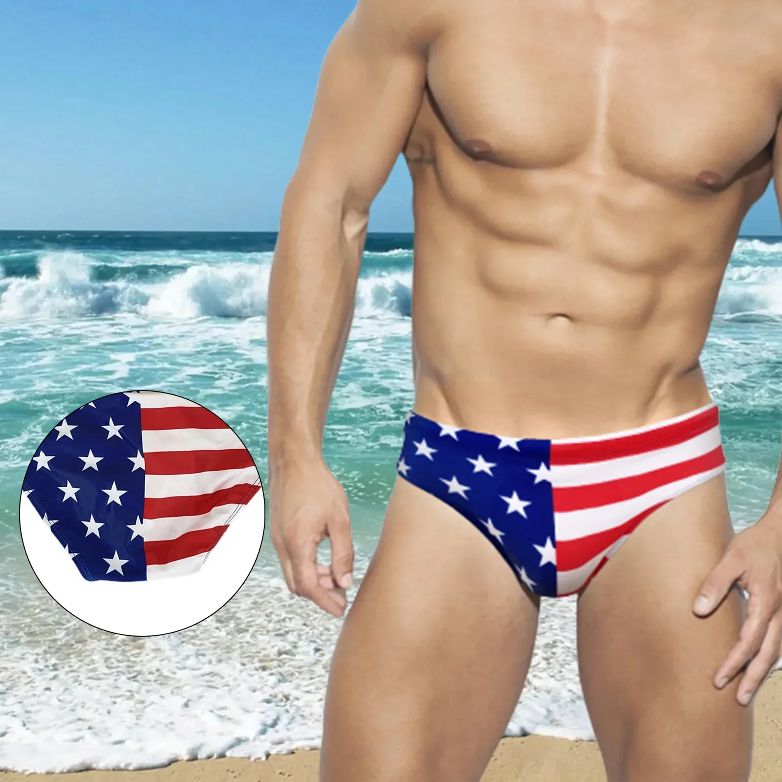 Bikini Swimwear Swimsuit Stars And Stripes Surf Swim Trunks Mens Nylon Pouch-Cup Sexy Beach Swim Briefs Fashinable