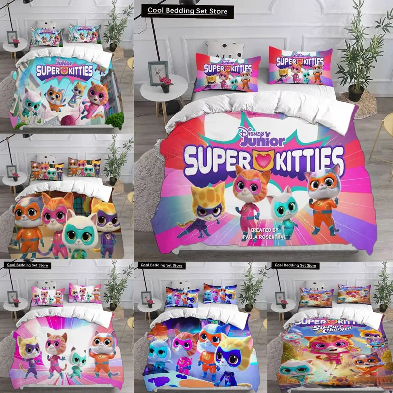 

Лидер продаж, пододеяльник с героями мультфильмов Kawaii, комплект постельного белья Superkitties, пододеяльник с 3D цифровым принтом, наволочки, размер для детей и взрослых