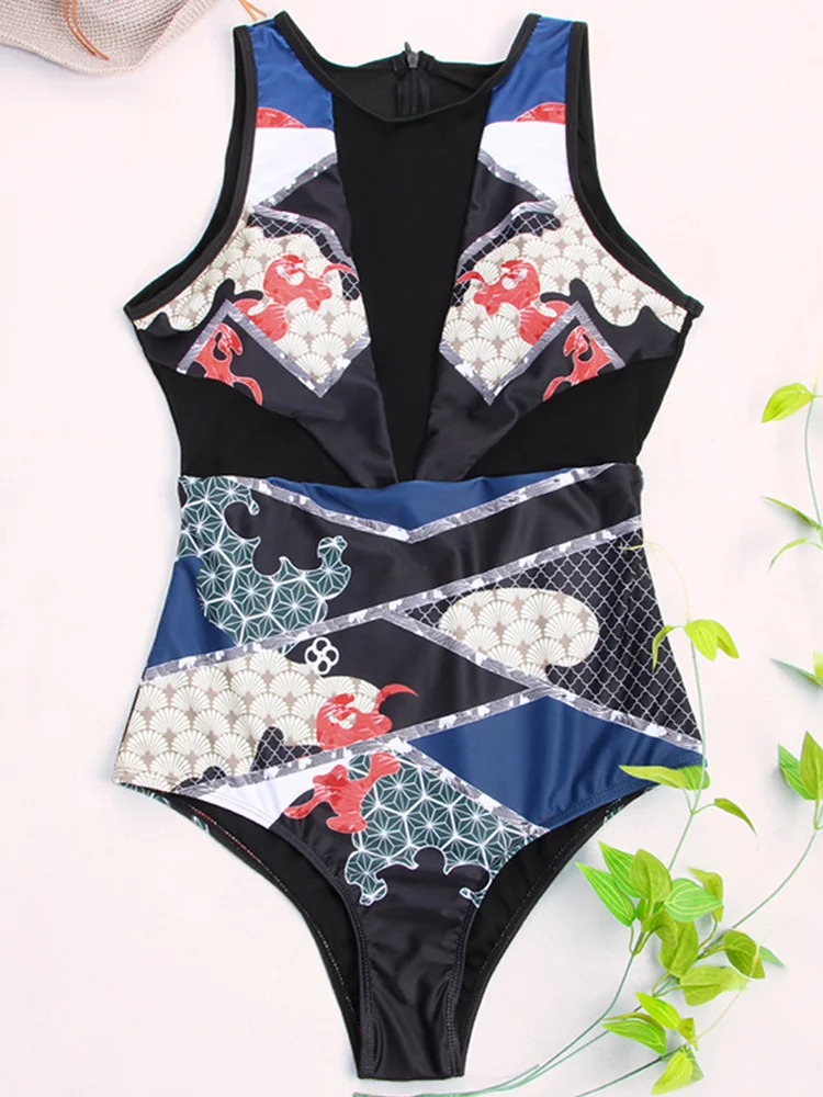 Miyouj High Waist Swimsuit Sexy Swimwear Women Backless One Piece Suits Print Beachwear Brazilian Bathing Suits