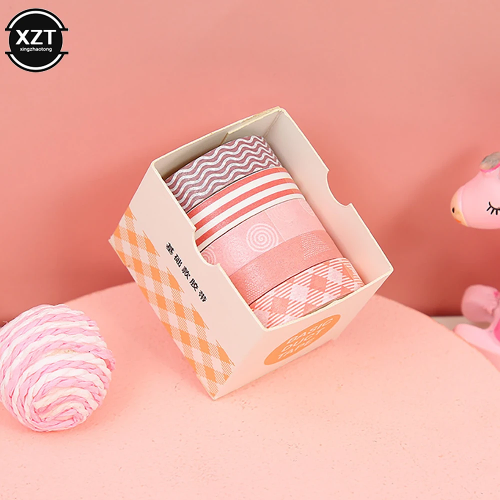 Mới Đồng Màu Giấy Washi Băng 5 Cuộn Bộ Sinh Viên Cơ Bản Nhật Ký Miếng Dán Trang Trí Hình Học Văn Phòng Phẩm