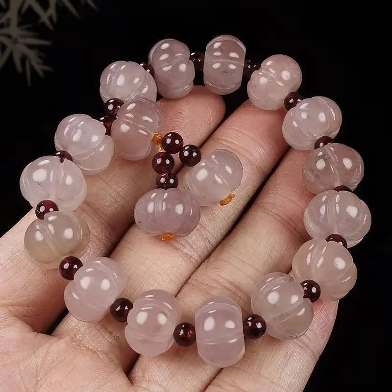 Pure Natural Xinjiang Gold Silk Jade Color Jade Bracelet for Women's Gobi Jade Ice Pumpkin Bead Hand String Hand-carved Jewelry