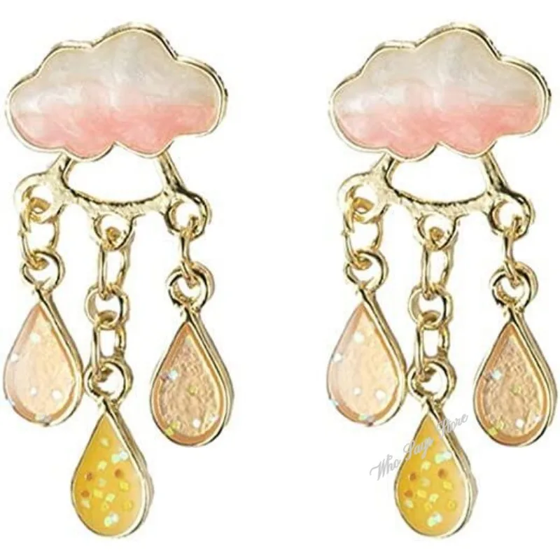 2024 Original Cute Cloud Blue Rain Drop Dangle Earrings for Women Sweet White Glaze Charming Summer Jewelry Gifts