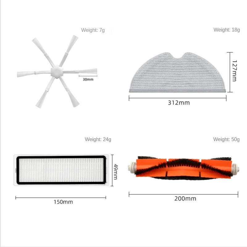 แปรงขัดด้านข้างหลักลูกกลิ้งผ้าซับแผ่นกรอง HEPA สำหรับหุ่นยนต์ดูดฝุ่น STYTJ03ZHM 2C Xiaomi Mijia