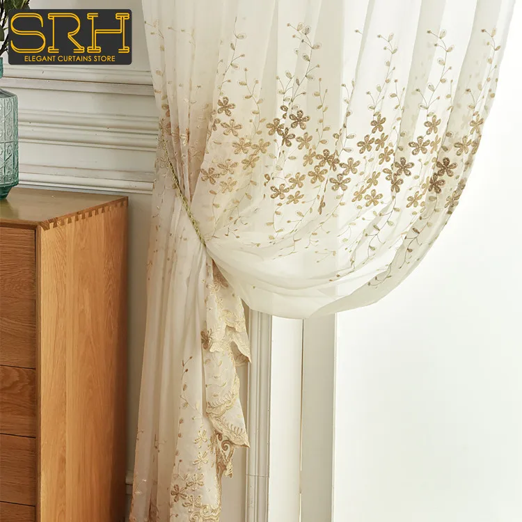 Ricamo francese Tulle Camera da letto Finestra a bovindo Tenda da soggiorno Decorazione oscurante Schermo per finestra con fiore dorato di lusso