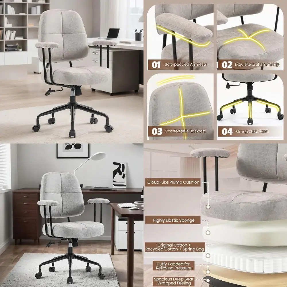 

Современное офисное кресло Mid-Century Modern с регулируемой спинкой, из искусственной кожи, на колесиках, серое