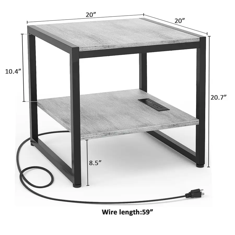 

End Table with Charging Station, 20 Mini Fridge Stand with Power Outlets, Heavy Duty Side Table for Living Room, Small Table St