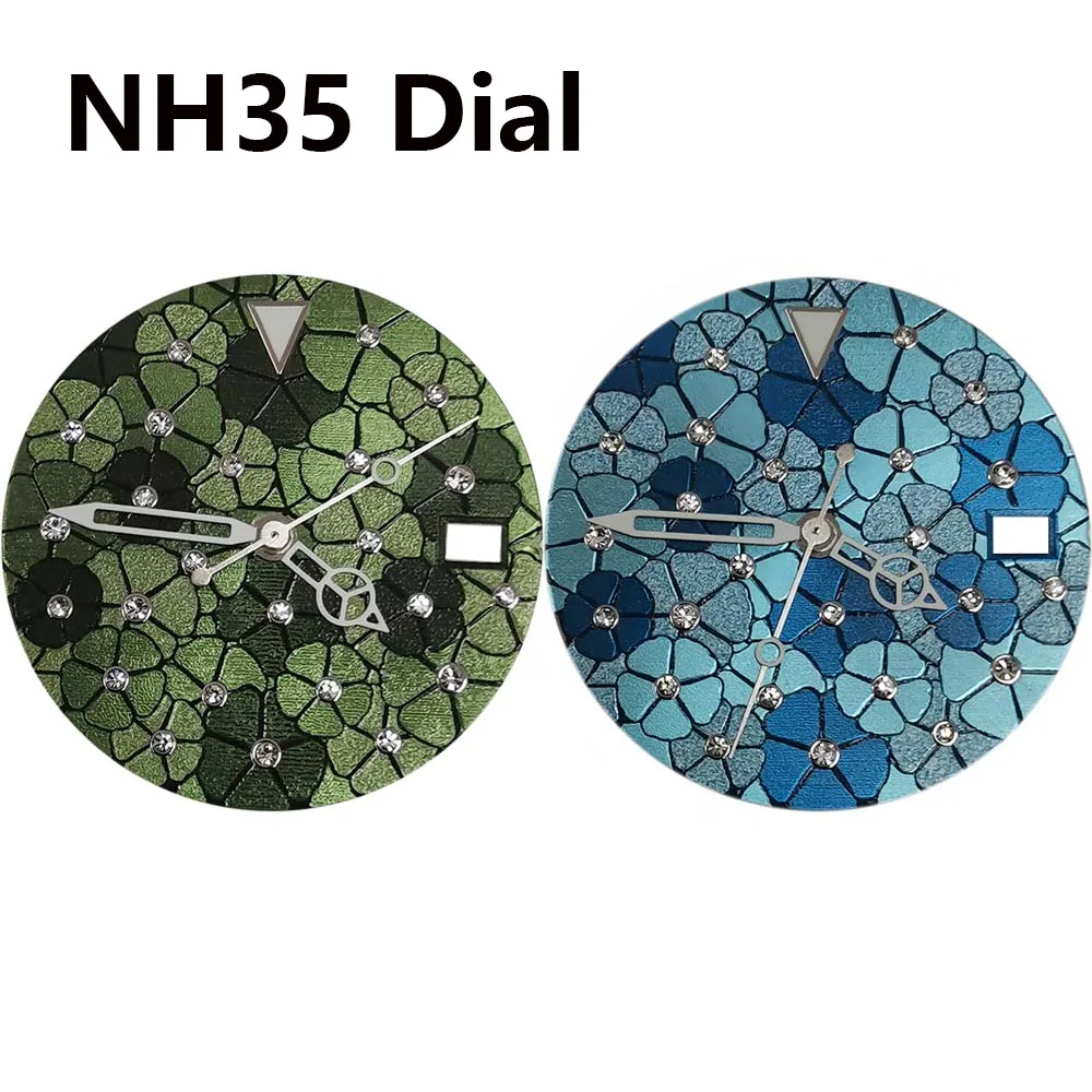 

28.5mm NH35 Dial Pointers Kit, Flower Texture Watch Dial, for NH35/NH36/4R/7S Movement, Single Calendar Watch Faces + Hands