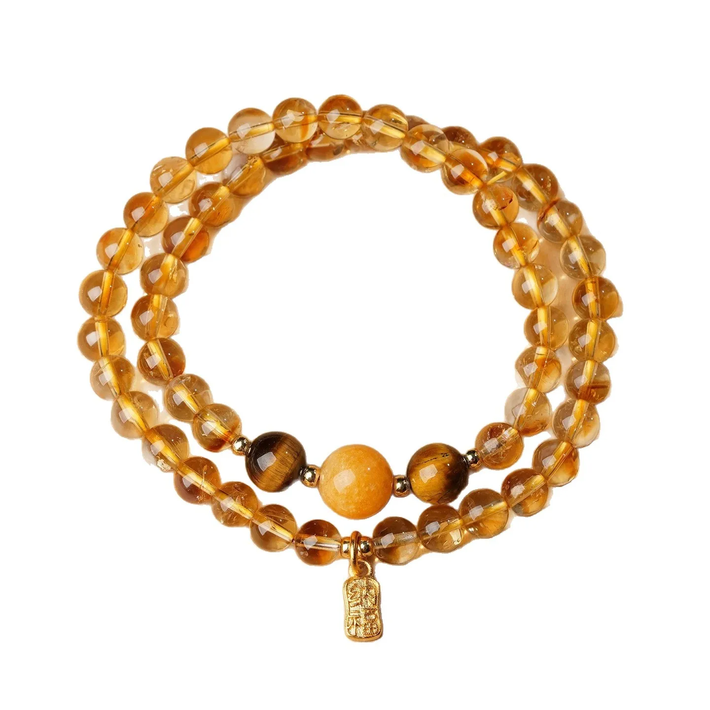 Chinese Style Five Blessings Wood Element Double Layer Bracelet Natural Green Strawberry Quartz Seraphinite Hetian Jade Lucky view 5